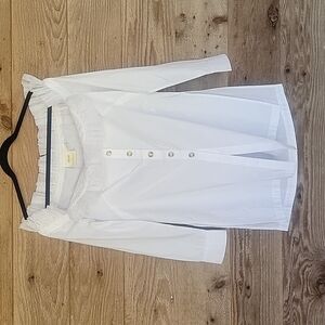 NWT Anthropologie Maeve White Tulle Trimmed Button Down Off the Shoulder XSmall